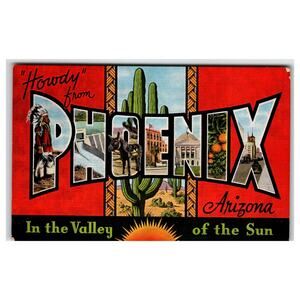 Vintage Howdy from Phoenix Arizona Large Letter Postcard Linen E. C. Kropp